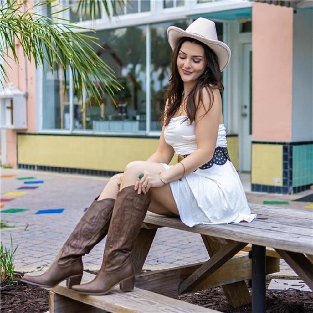 NEW Western Cowboy Boots for Women - Knee High Wide Calf Cowgirl Boots - Picture 3 of 7